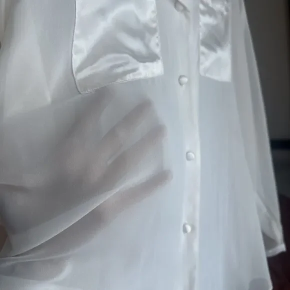 Vintage Dentelle Size Large Pale Pink Silky Satin Chiffon Pajama Set Lingerie - Picture 9 of 14